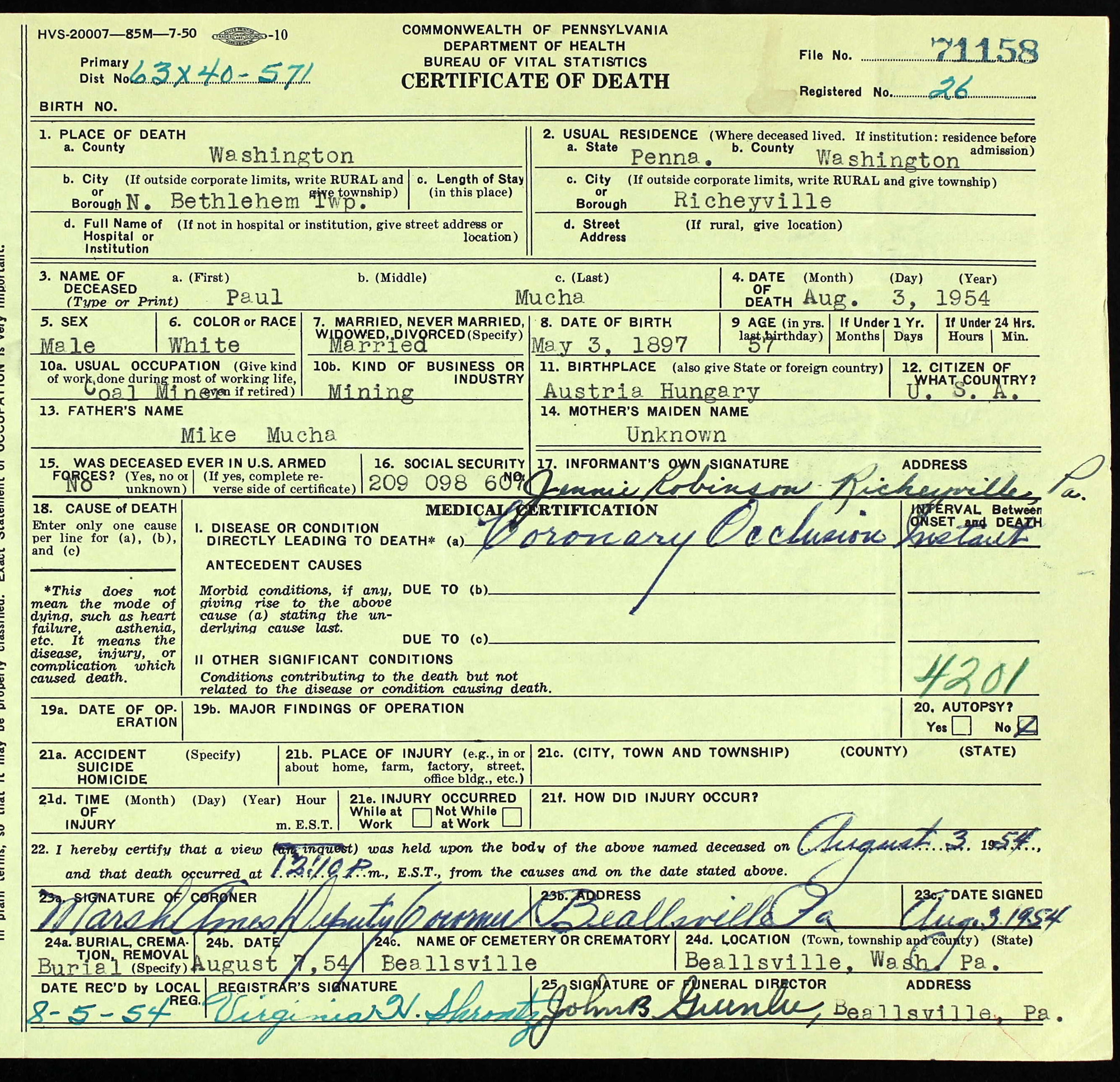 death certificate